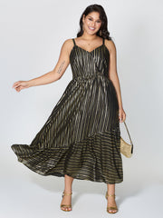 Shimmery Adjustable Gold Stamped Maxi Dress