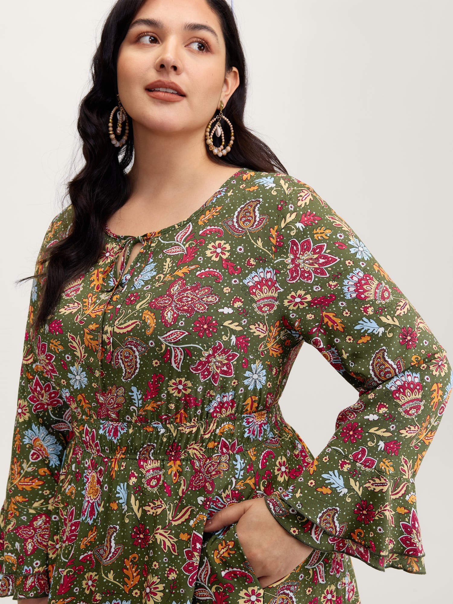 Floral Print Pleated Waist Maxi Dress