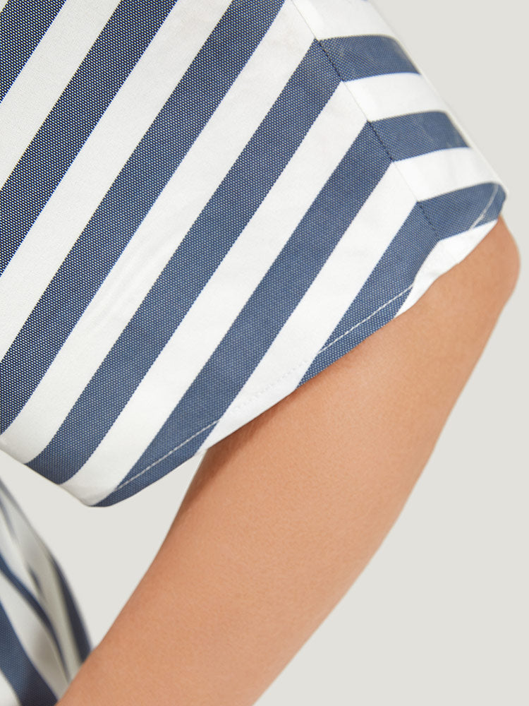 Shirt Collar Button Up Pocket Elastic Waist Romper