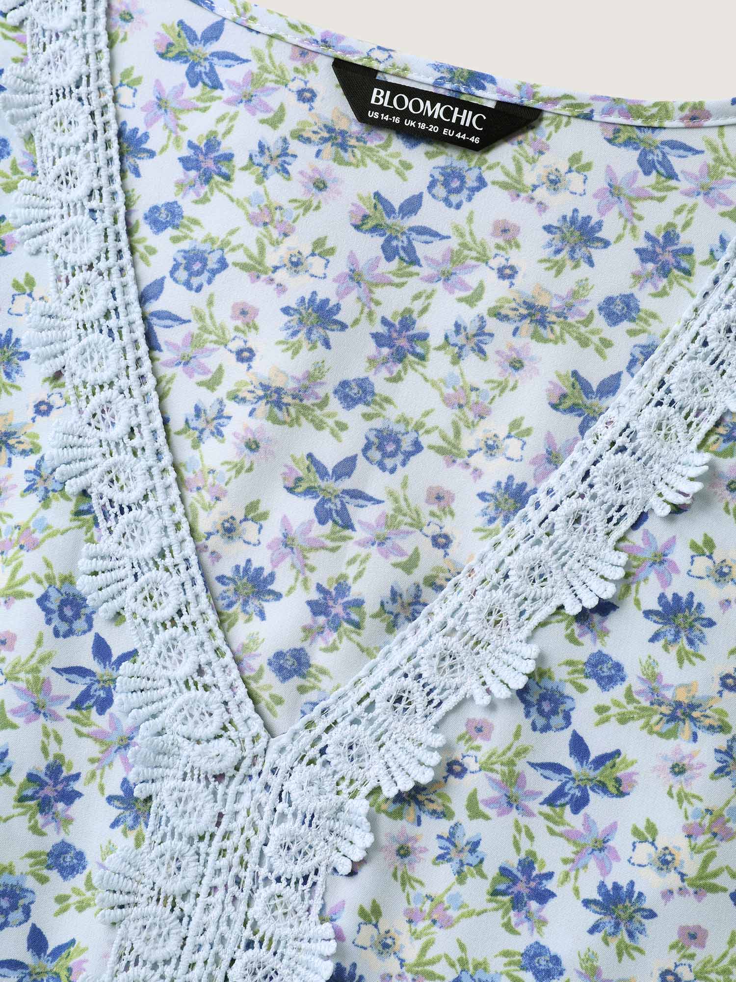 Floral Print Lace Tiered Midi Dress