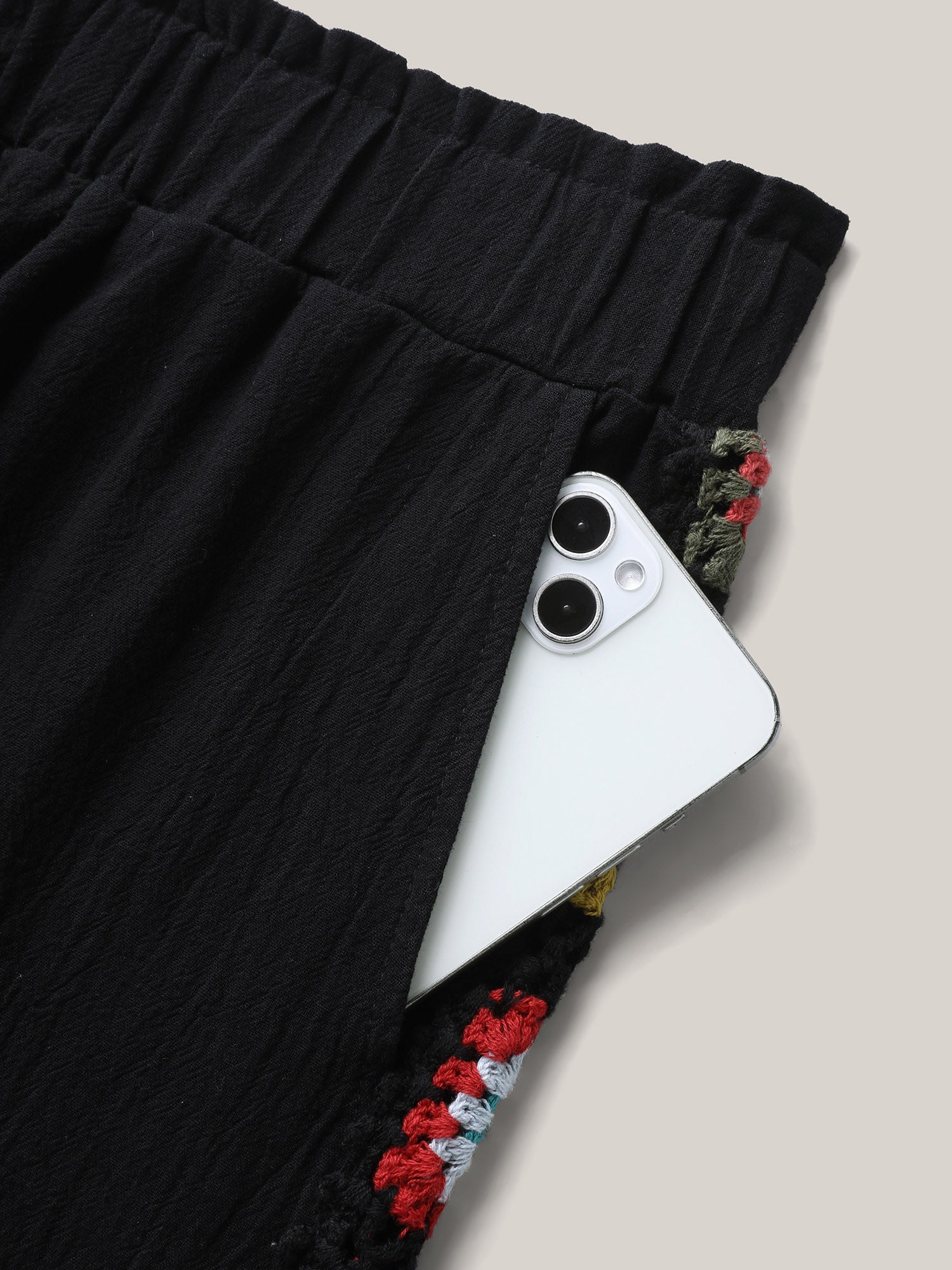 Shirred Waist Wide-Leg Spliced Pants