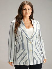 Striped Suit Collar Pocket Blazer