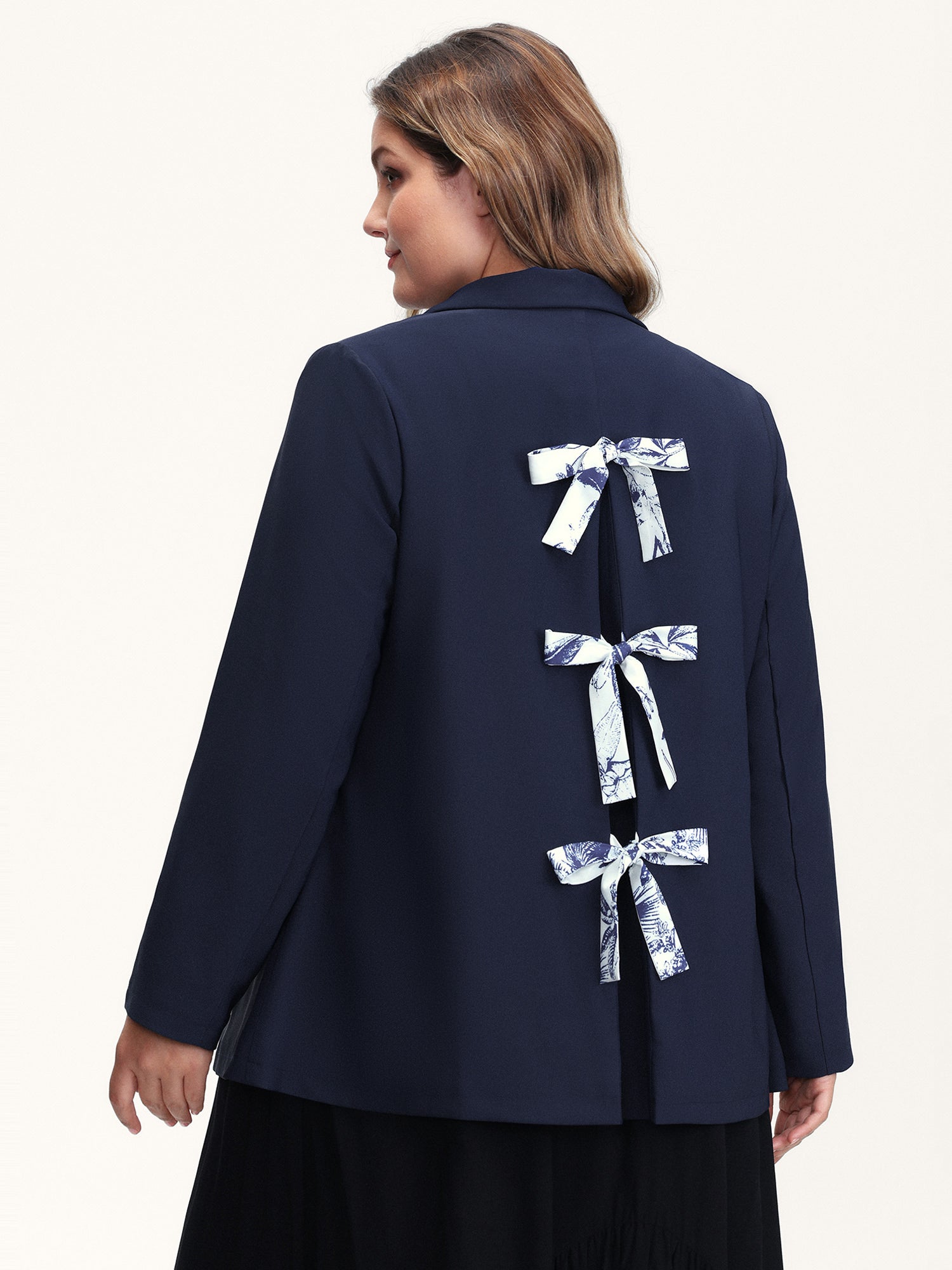 Bowknot Back Split Hem Contrast Blazer