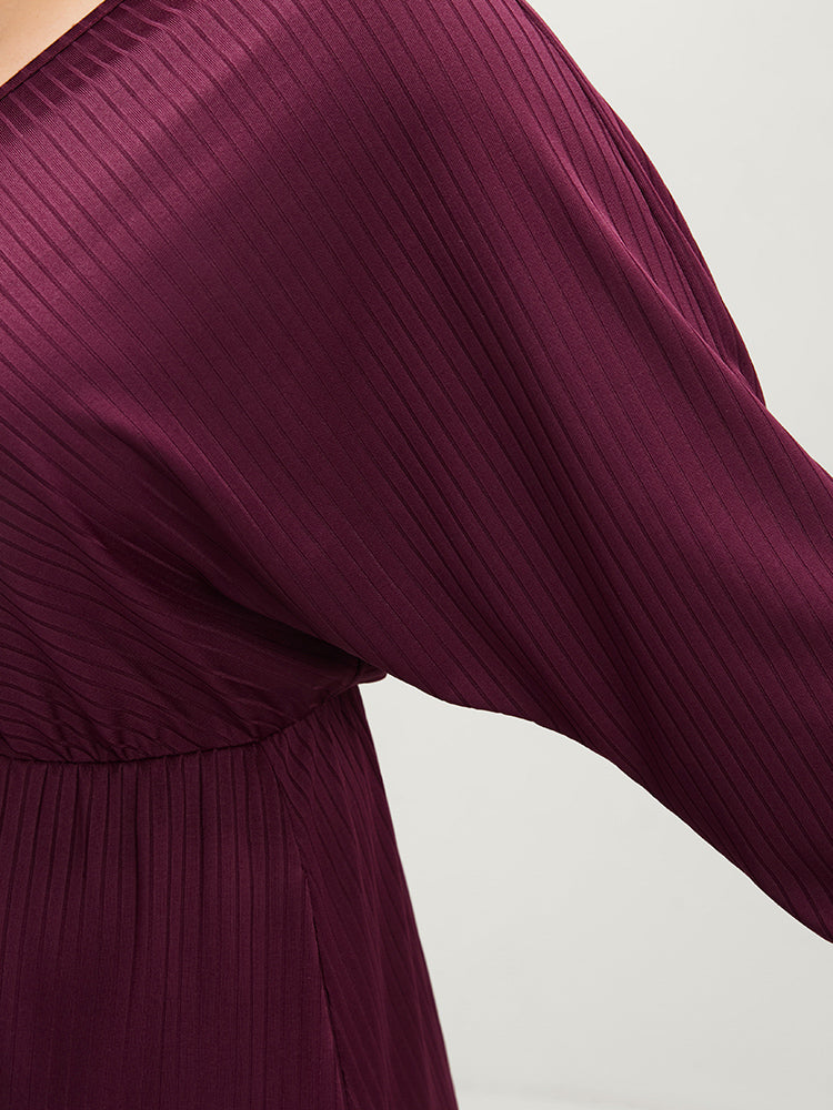 Solid Dolman Sleeve Pocket Rib Knit Wrap Dress