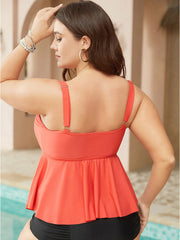 Solid Asymmetrical Hem A Line Tankini Top