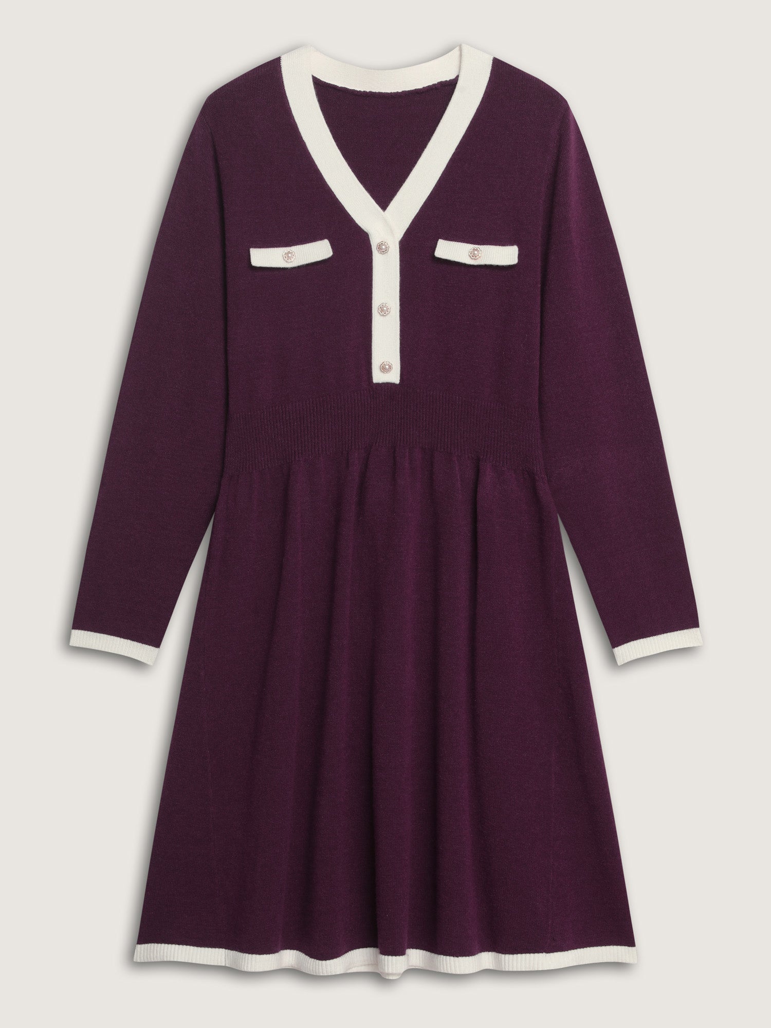 Supersoft Color Contrast A-Line Midi Sweater Dress