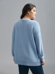 Solid Round Neck Plisse Cable Knit Pullover