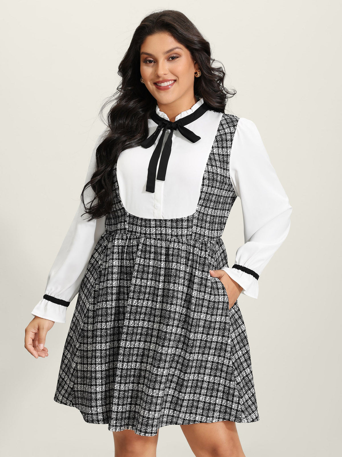 2-In-1 Plaid Pattern Spliced Midi Dress