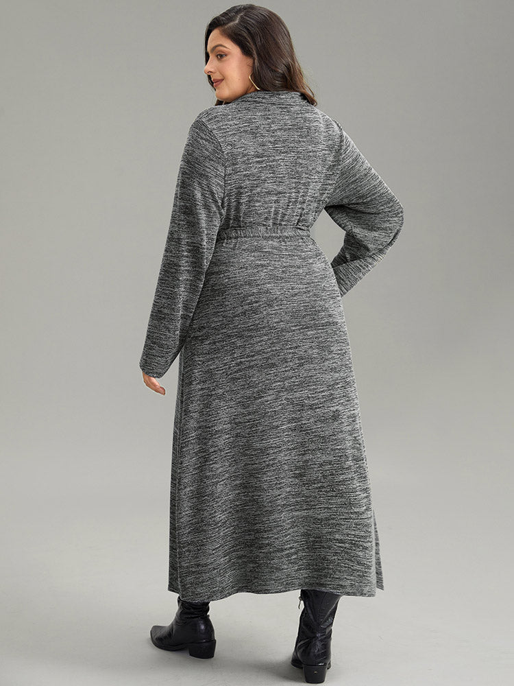 Solid Pocket Elastic Waist Ties Split Hem Dress