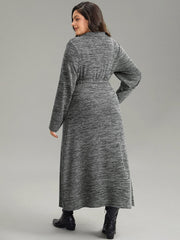 Solid Pocket Elastic Waist Ties Split Hem Dress