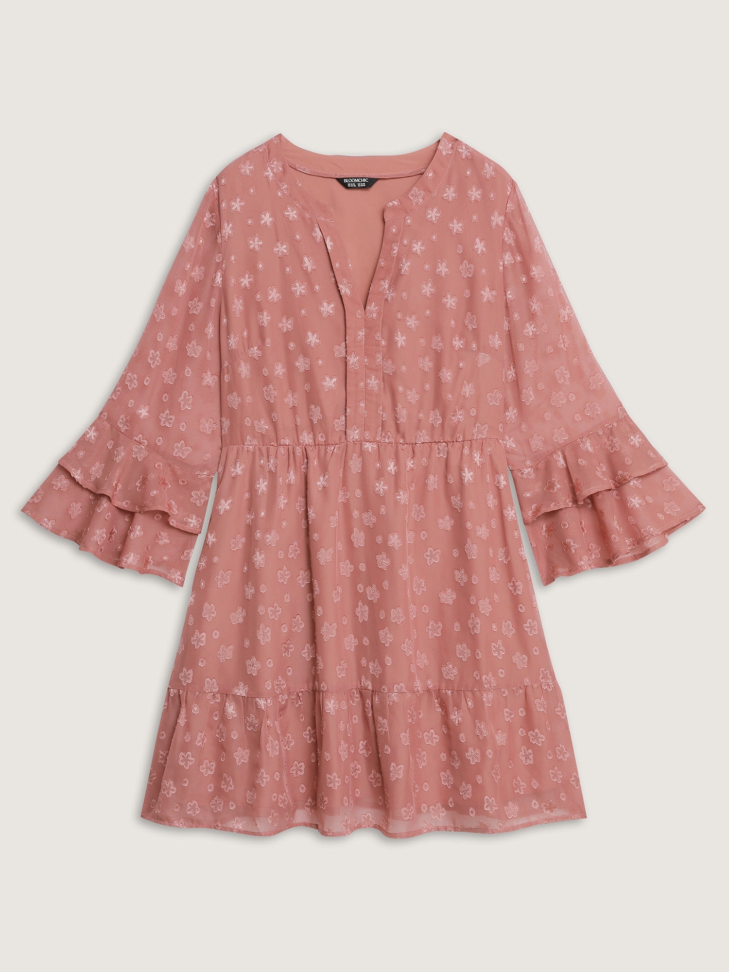 Floral Textured Layered Sleeve Sheer Mini Dress