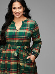 Festive Notched Collar Plaid Dress