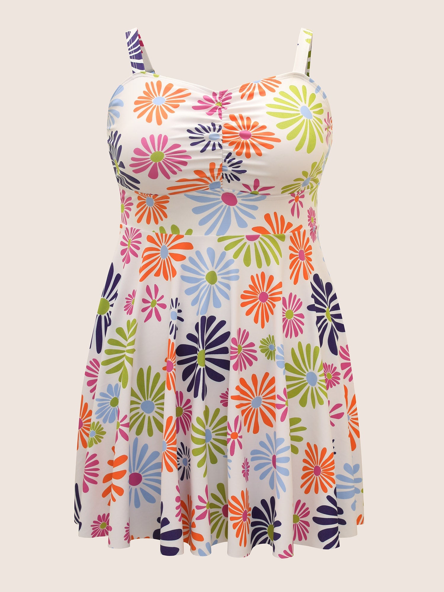 Floral Heart Neckline Ruched Swim Dress