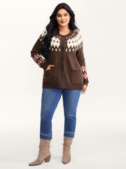 Fair-Isle Yoke Button Knit Cardigan