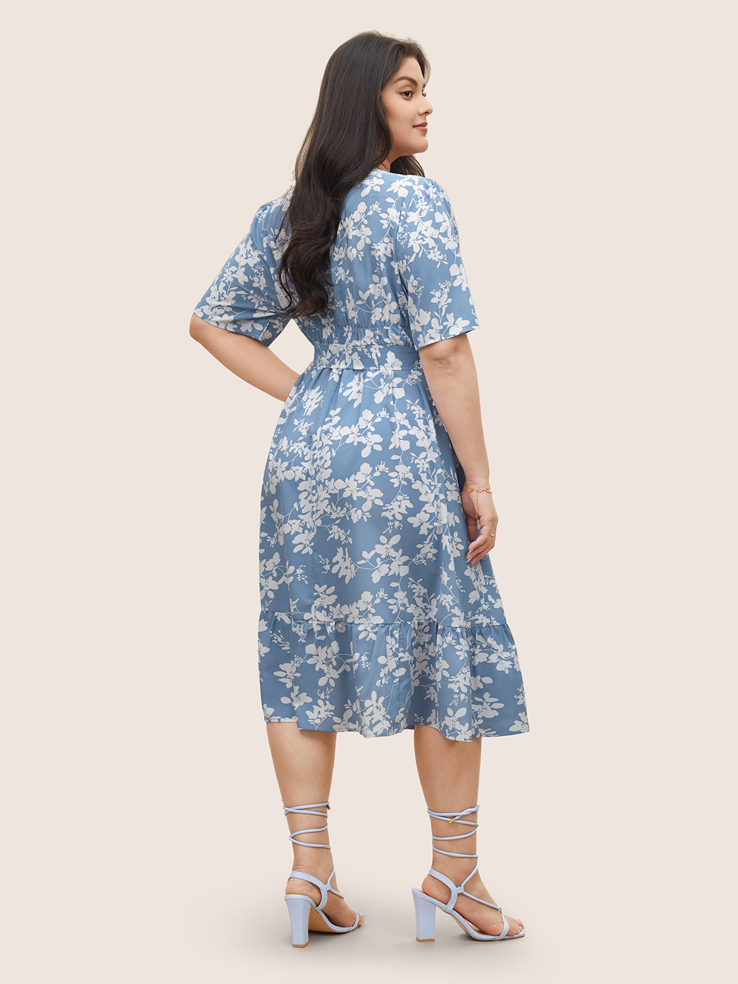 Silhouette Floral Print Patchwork Elastic Waist Dress