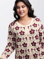 Floral Jacquard Button Knit Cardigan