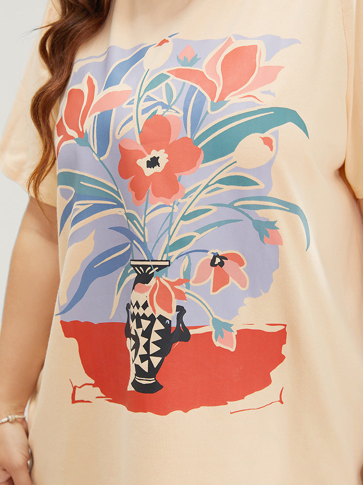 Floral Print Drop Shoulder Soft Graphic Tee