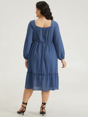 Solid Plisse Ties Frill Trim Ruched Dress