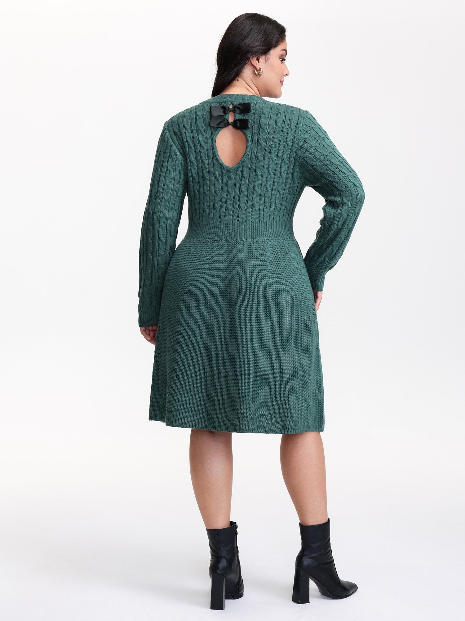 Back Cut Out Bows Cable Knit Sweater Dress