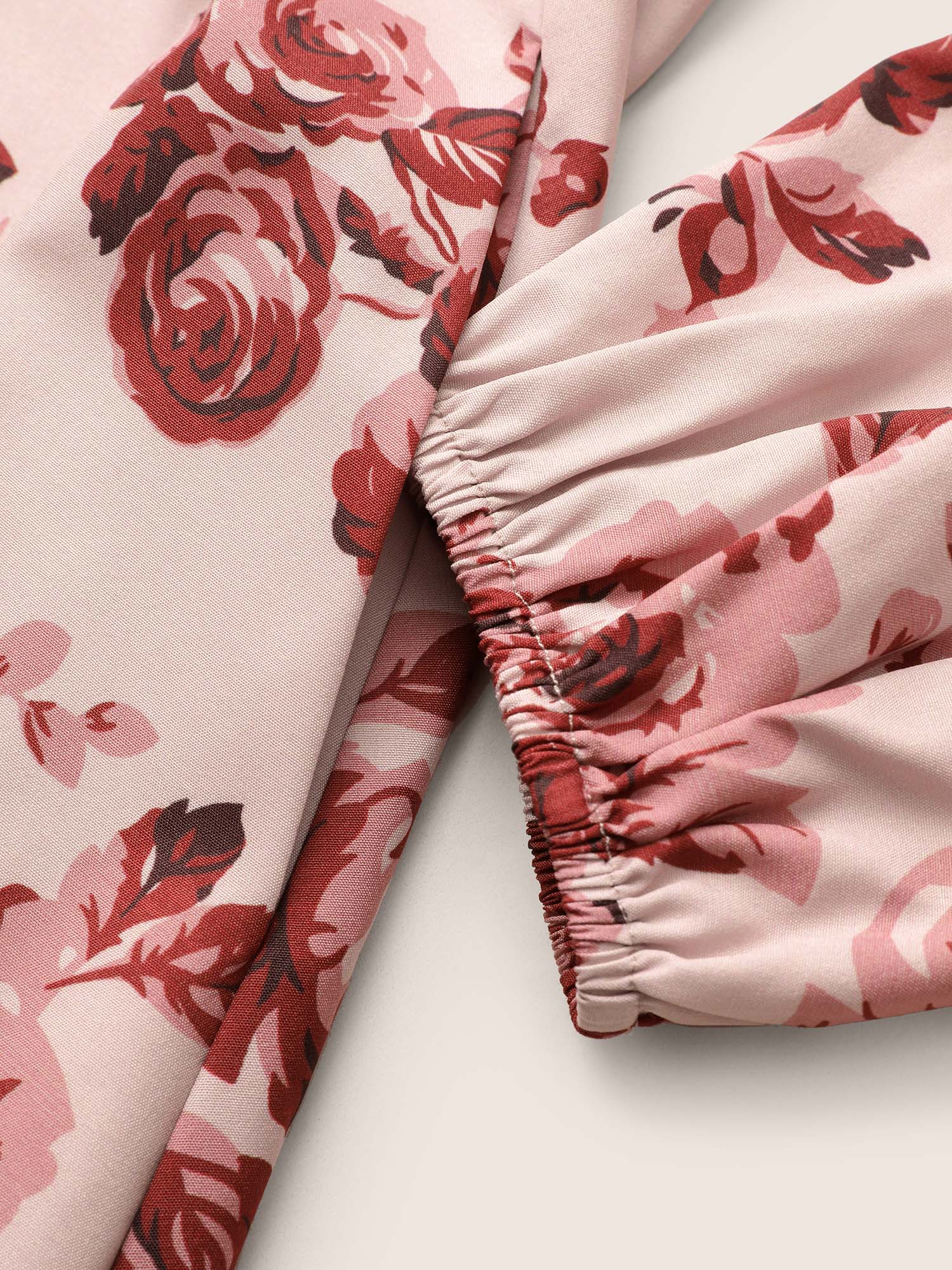 Floral Ruched Square Neck Lantern Sleeve Dress