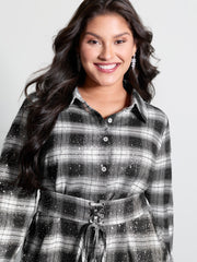 Checkered Hot Stamped Waist-Tie Blouse