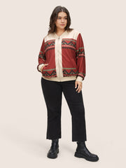 Colorblock Rib Knit Pocket Zipper Fly Jacket