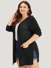 Solid Rib Knit Pocket Lightweight Tunic Cardigan