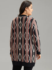 Bandana Print Button Down Patched Pocket Tunic Cardigan