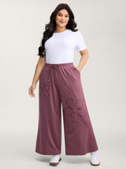 Applique Embroidery Drawstring Wide-Leg Pants