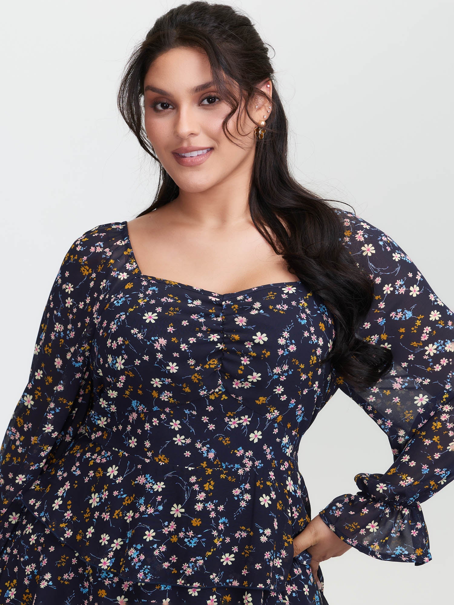 Chiffon Floral Sweetheart Neckline Mini Dress