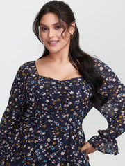 Chiffon Floral Sweetheart Neckline Mini Dress