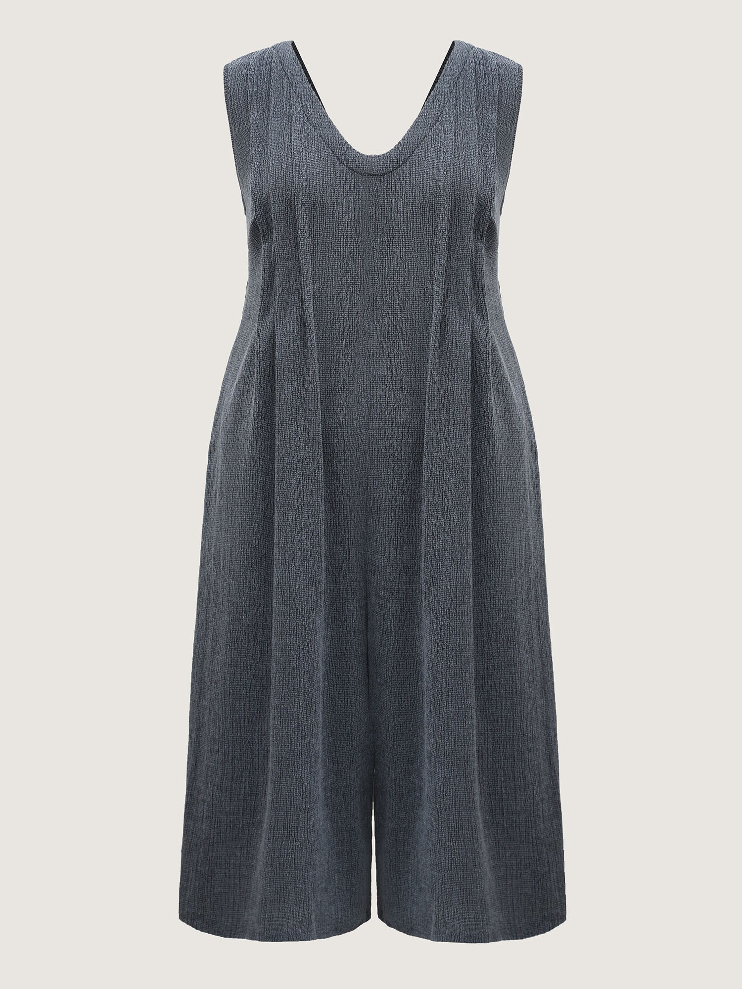 Stretchy Textured Pleated Wide-Leg Jumpsuit