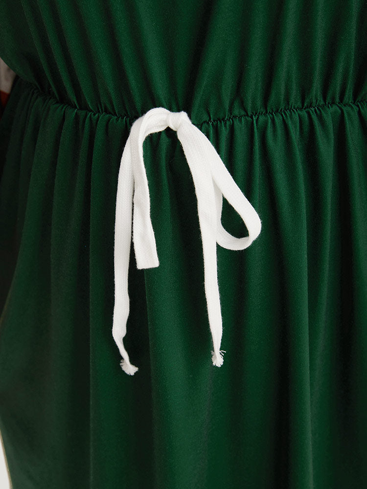 Striped Contrast Pocket Bowknot Patchwork Dress