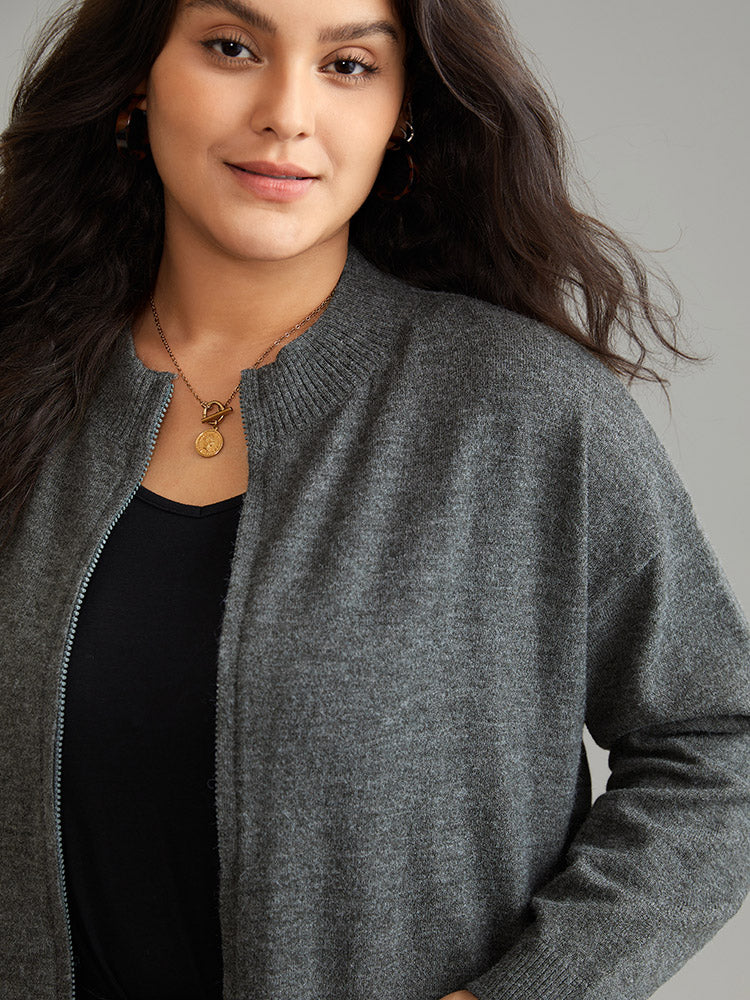 Anti-Pilling Zipper Fly Patched Pocket Cardigan