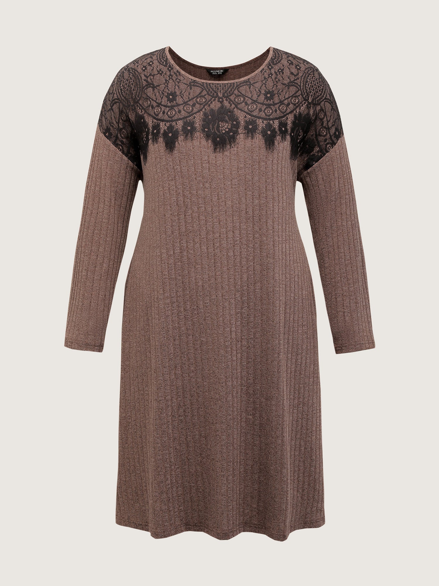 Heather Lace Ribbed Pockets Midi Dress