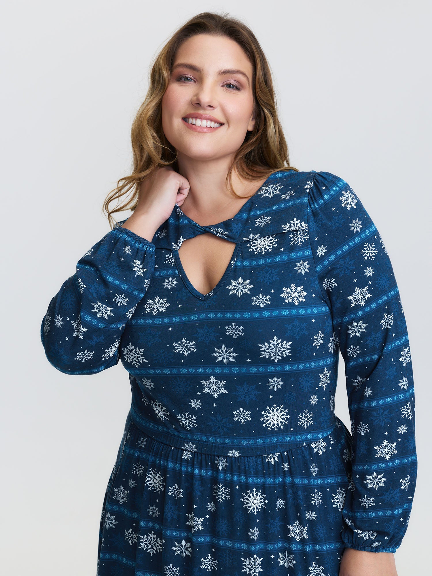 Happy Holidays Neck Cut-Out Midi Dress