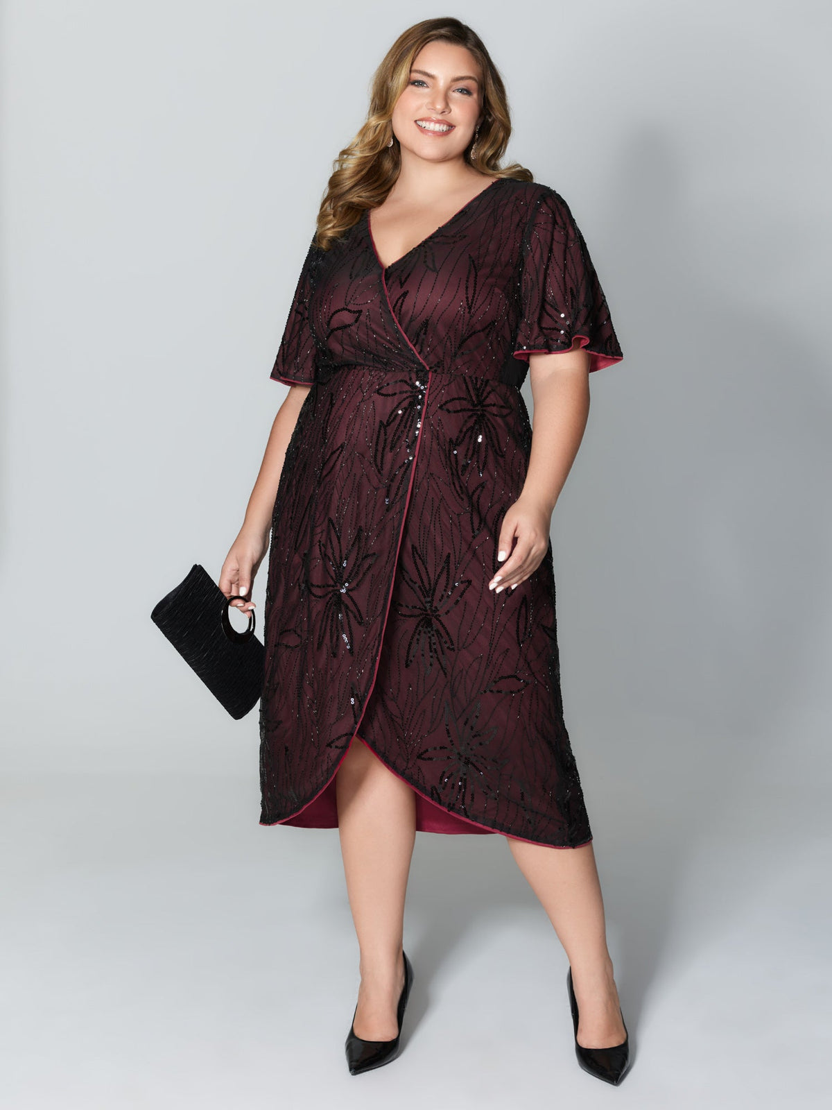 Shimmery Sequin Embroidery Pockets Party Dress