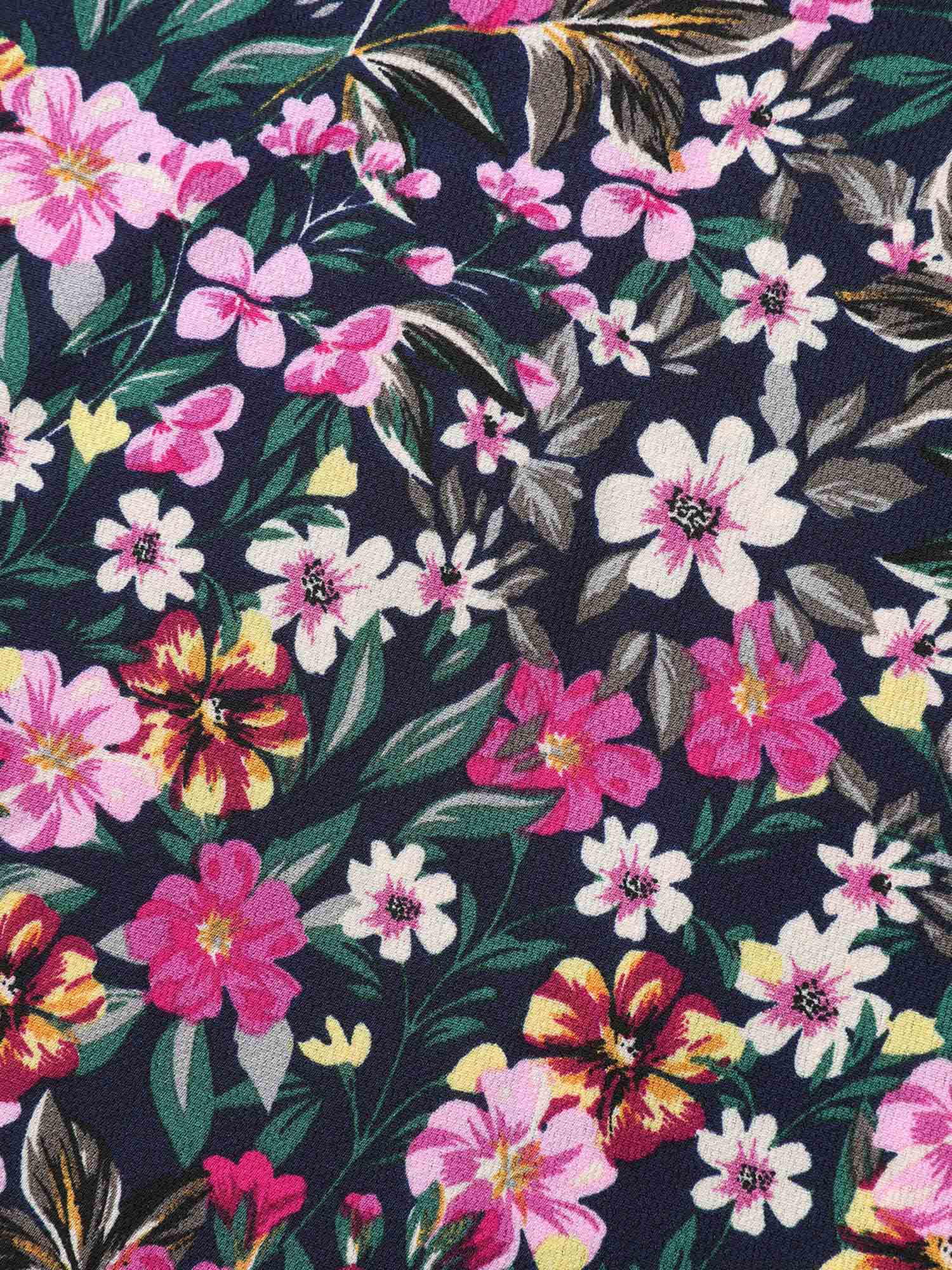 Floral Print Pleated Neck Tank Top