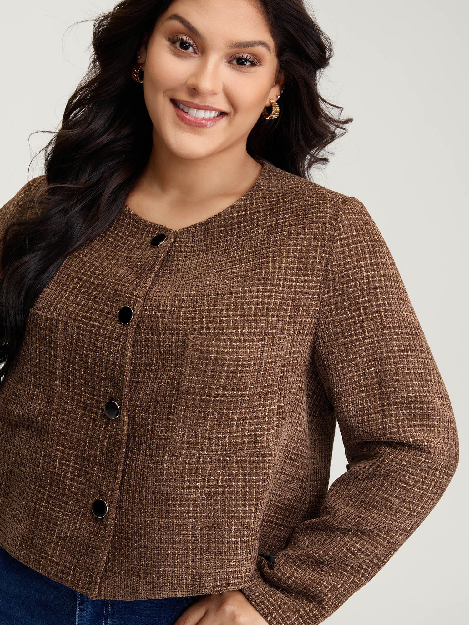 Flocked Textured Button Pockets Jacket