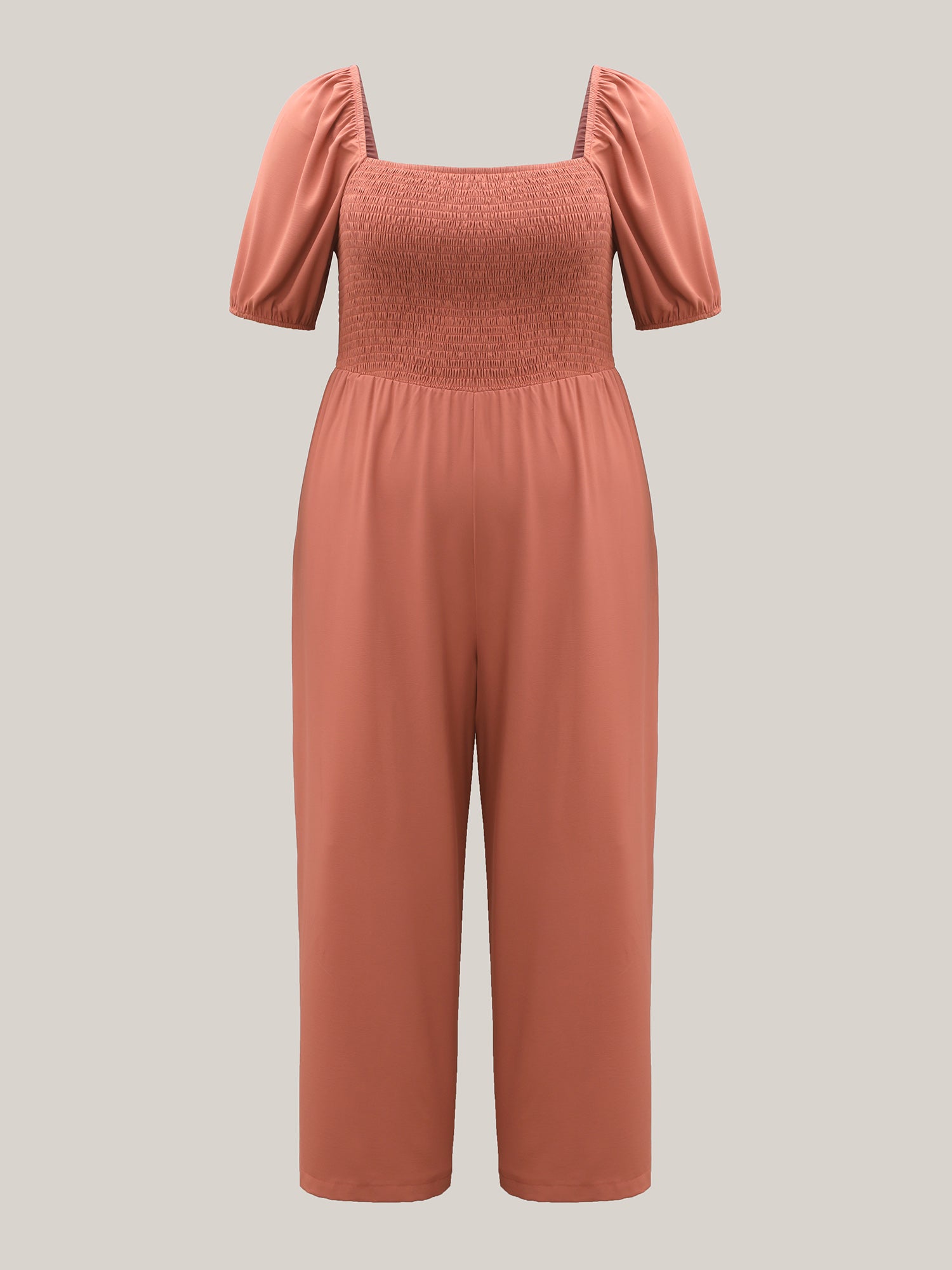 Shirred Puffy Sleeve Pockets Jumpsuit