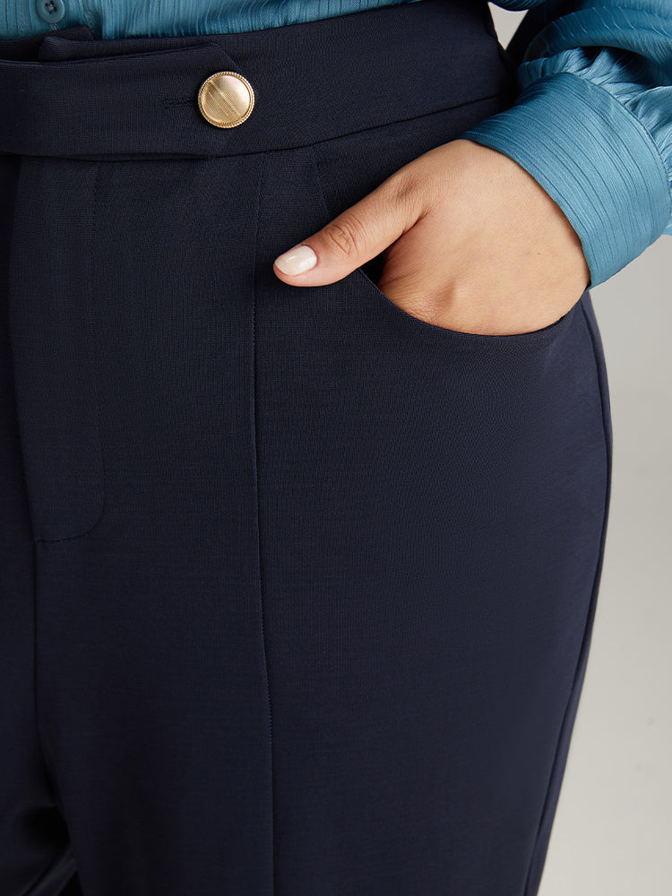 Solid Metal Detail Pocket Flare Leg Pants