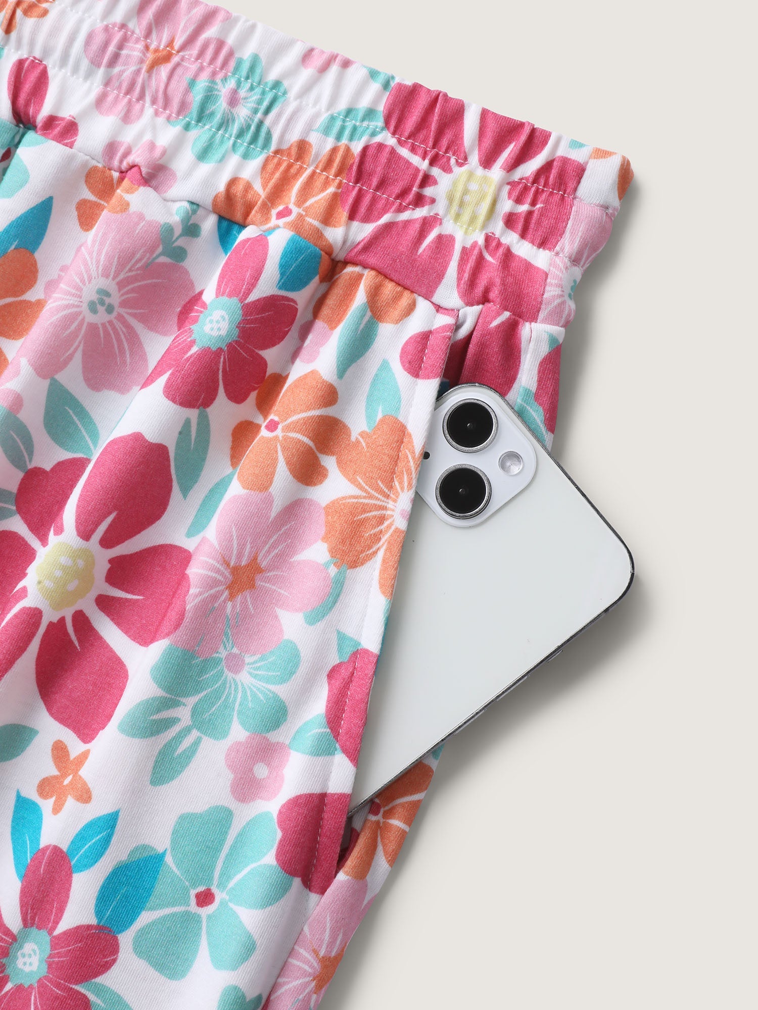 Floral Print Drawstring Waist Wide-Leg Pants