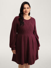 Cable Knit Elastic Waist Midi Sweater Dress