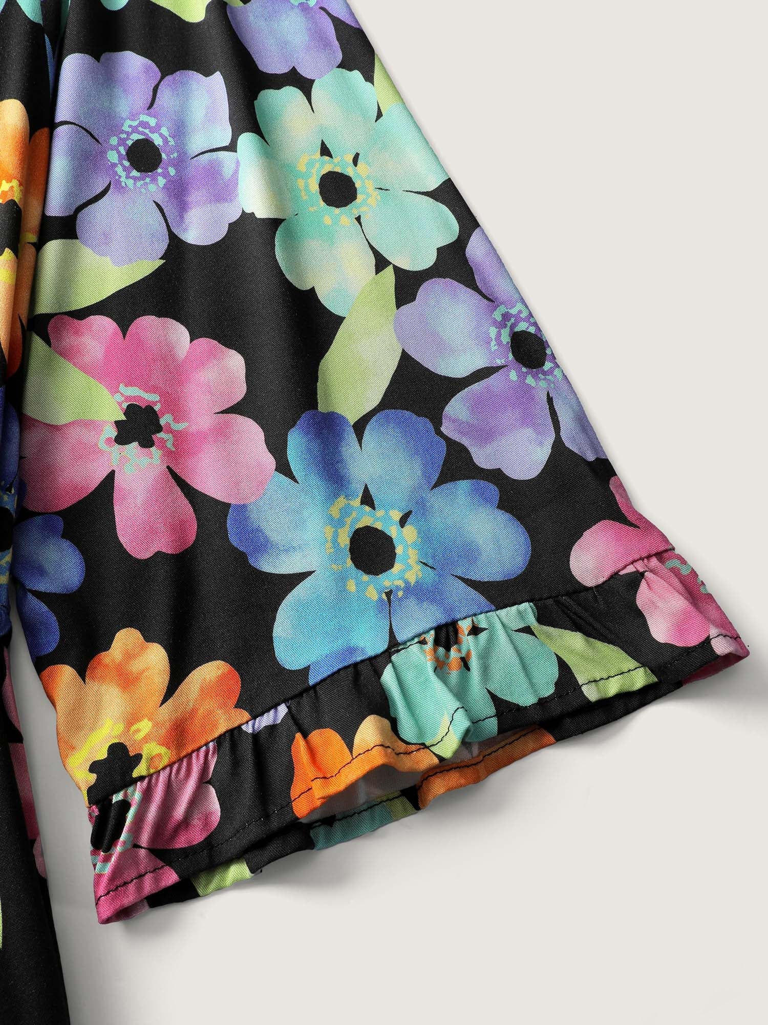 Floral Print Ruffled Drawstring Pockets Midi Dress