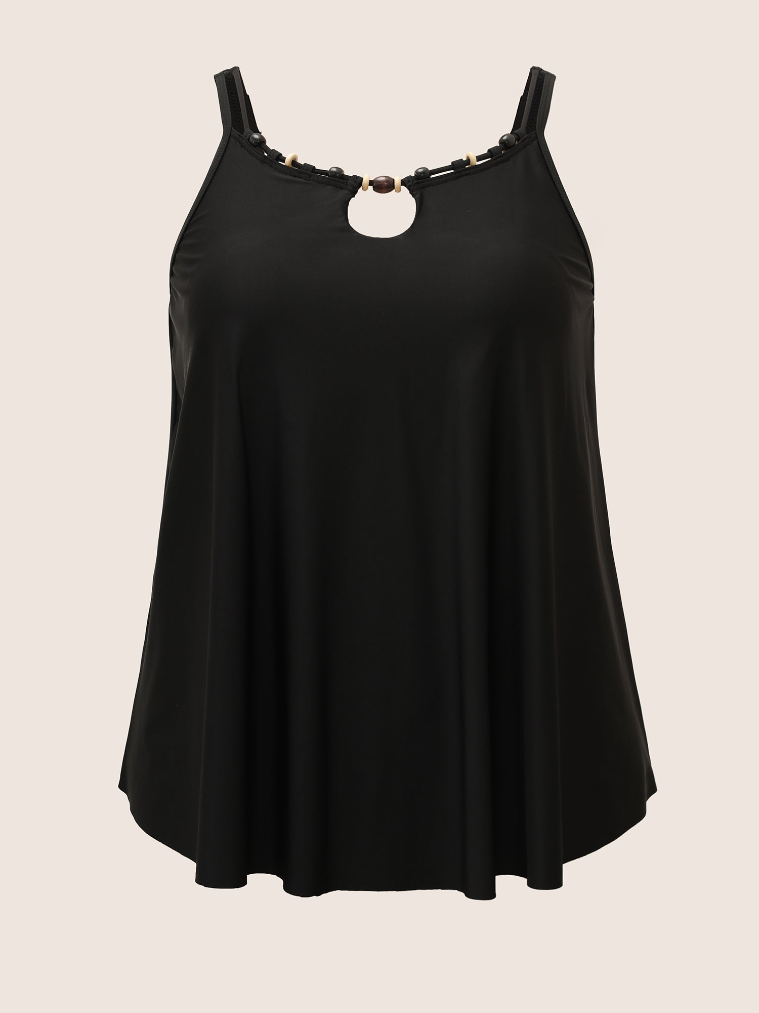 Solid Keyhole Adjustable Straps Swim Top