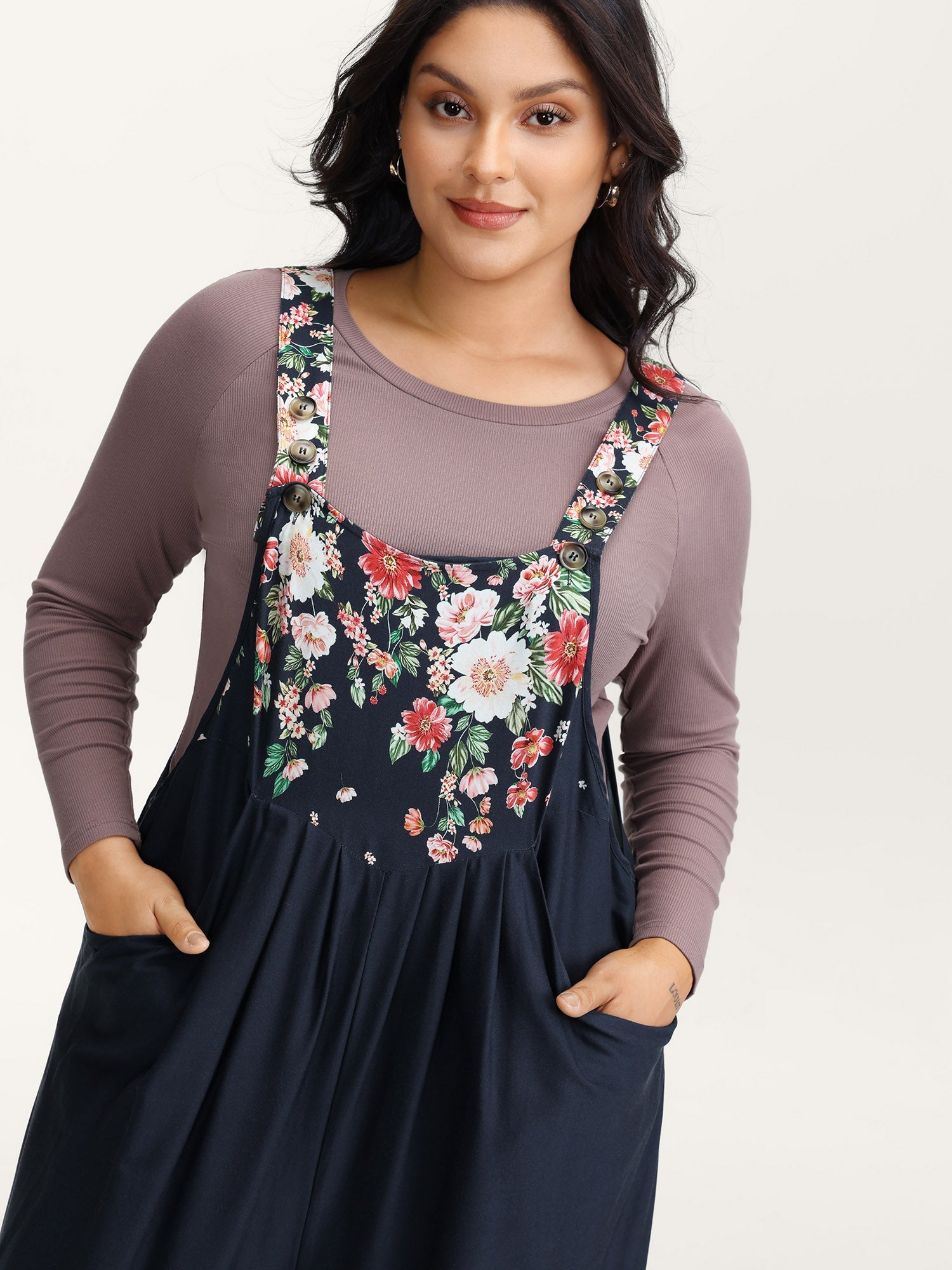 Floral Print Pockets Casual Jumpsuit