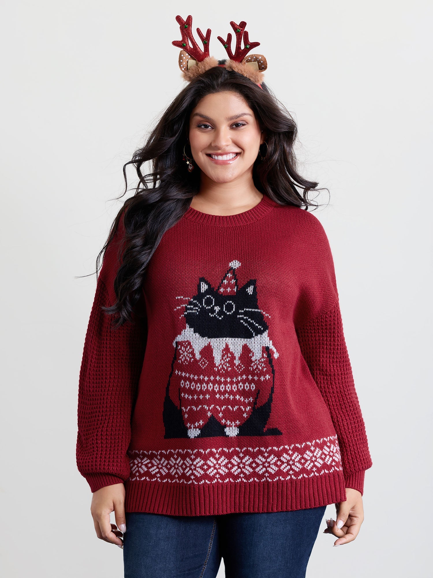 Festive Cat Micro Lantern Sleeve Pullover