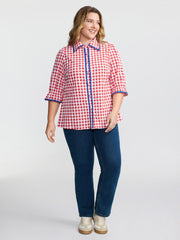 Gingham Color Contrast Edges Blouse
