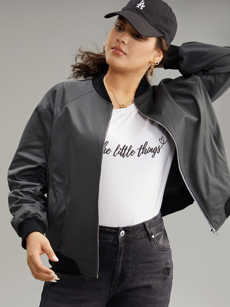 Plain Pocket Patchwork Zipper Bomber Jacket