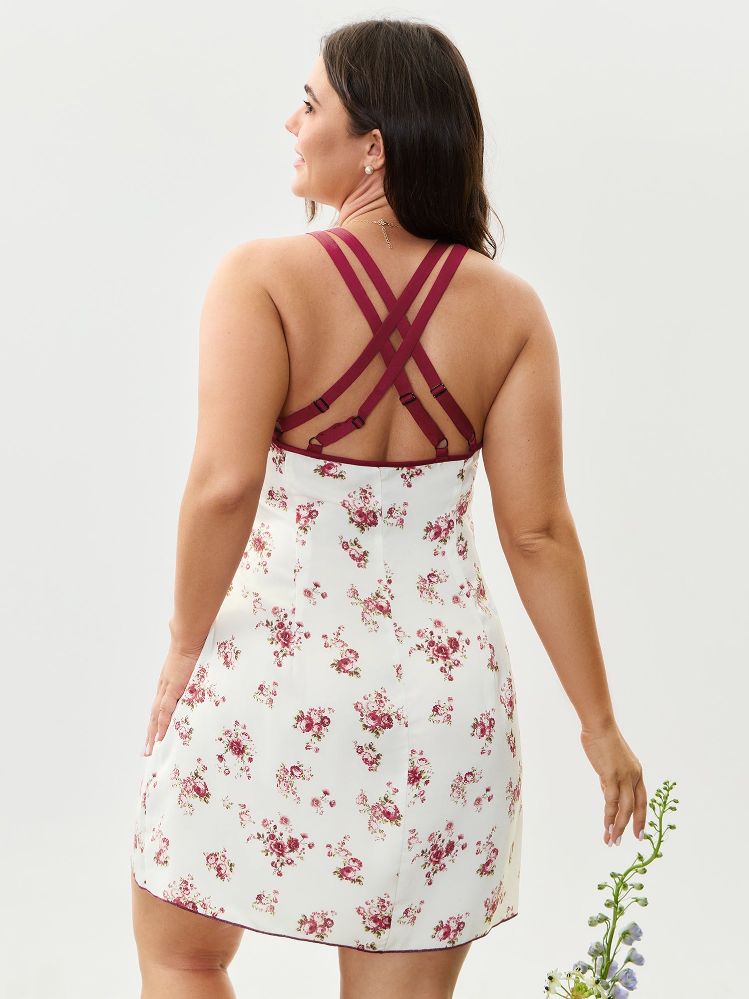 Satin Rose Crisscross Back Straps Sleep Dress